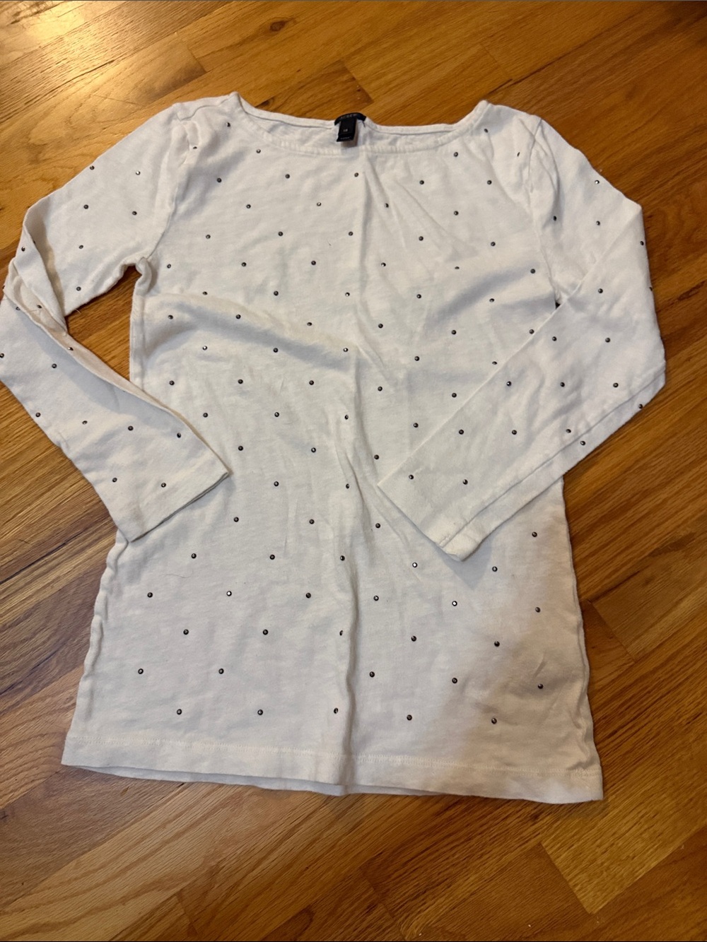 J. Crew Cream Long-Sleeve Tee with Black Polka Dots